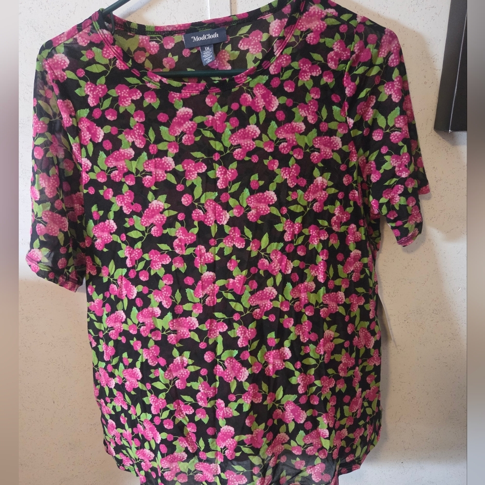 Modcloth sheer raspberry top 1x NWT